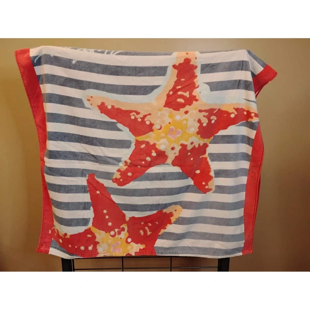 Tommy Hilfiger Starfish Striped Beach Towel Red White Blue 60x35
